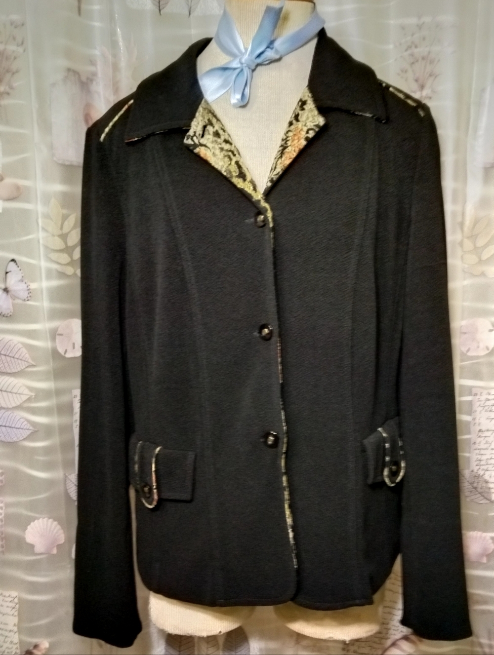 Vintage TanJay Black Jacket Blazer 70% Acetate 25% Poly 5% Spandex Size 10